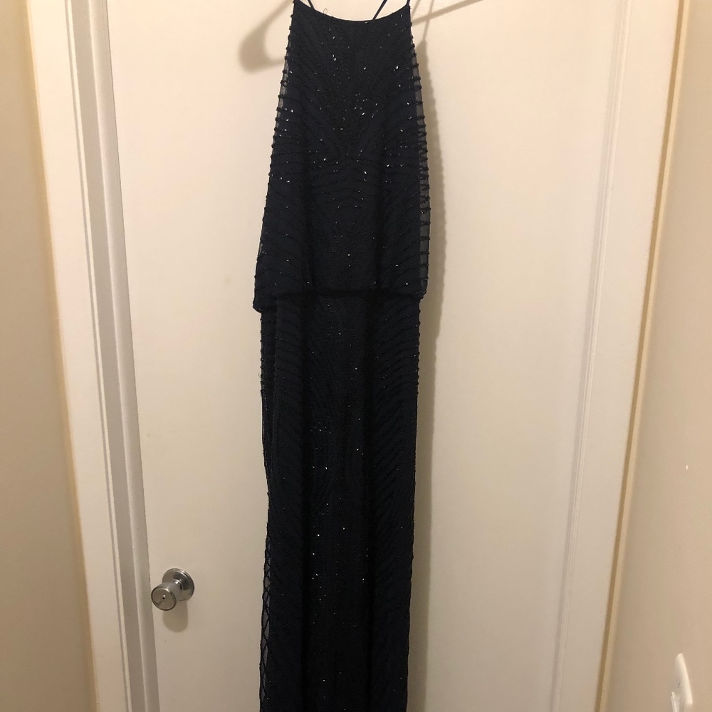 ADRIANNA PAPELL FORMAL BEADED GOWN *NAVY & BLACK*